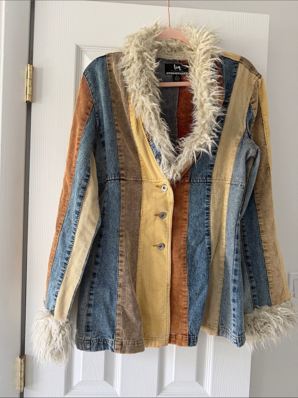 Blanc Noir Multicolor Jean Jacket with Faux Fur Trim
